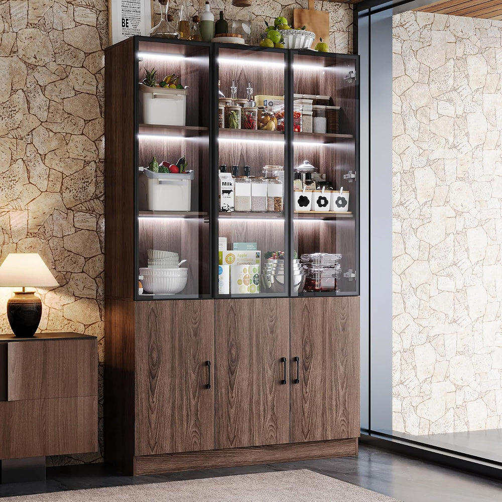 78.7" H Tall Kitchen Pantry with 3 Color LED Light, Modern Cupboard with...
