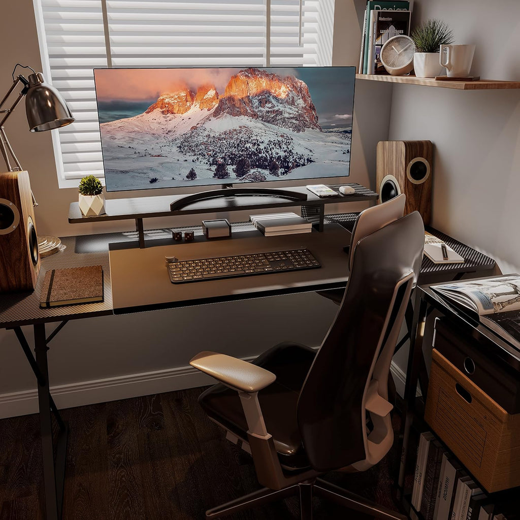 EUREKA ERGONOMIC Dual Monitor Stand - Adjustable Legs, Dual Monitor Riser, Carbon Fiber Computer Monitor Stand, Desktop Organizer, Monitor Stand Riser for PC, Computer, Laptop (Black)