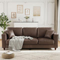 Faux Leather Couch with 2 Throw Pillows, Sofa Couches for Living Room, 3 Seater Sofa with Wide Armrests, Wood Legs, Deep Seats, Back Cushion, Sturdy Support Feet, for Office, Living Room, Dark Brown