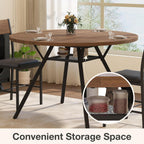 Pamapic 47'' Round Dining Table for 4-6 People | Solid Metal Frame, Circle Dinner Pedestal, Convenient Storage Shelf, Durable MDF Board, Natural Wood Table Surface