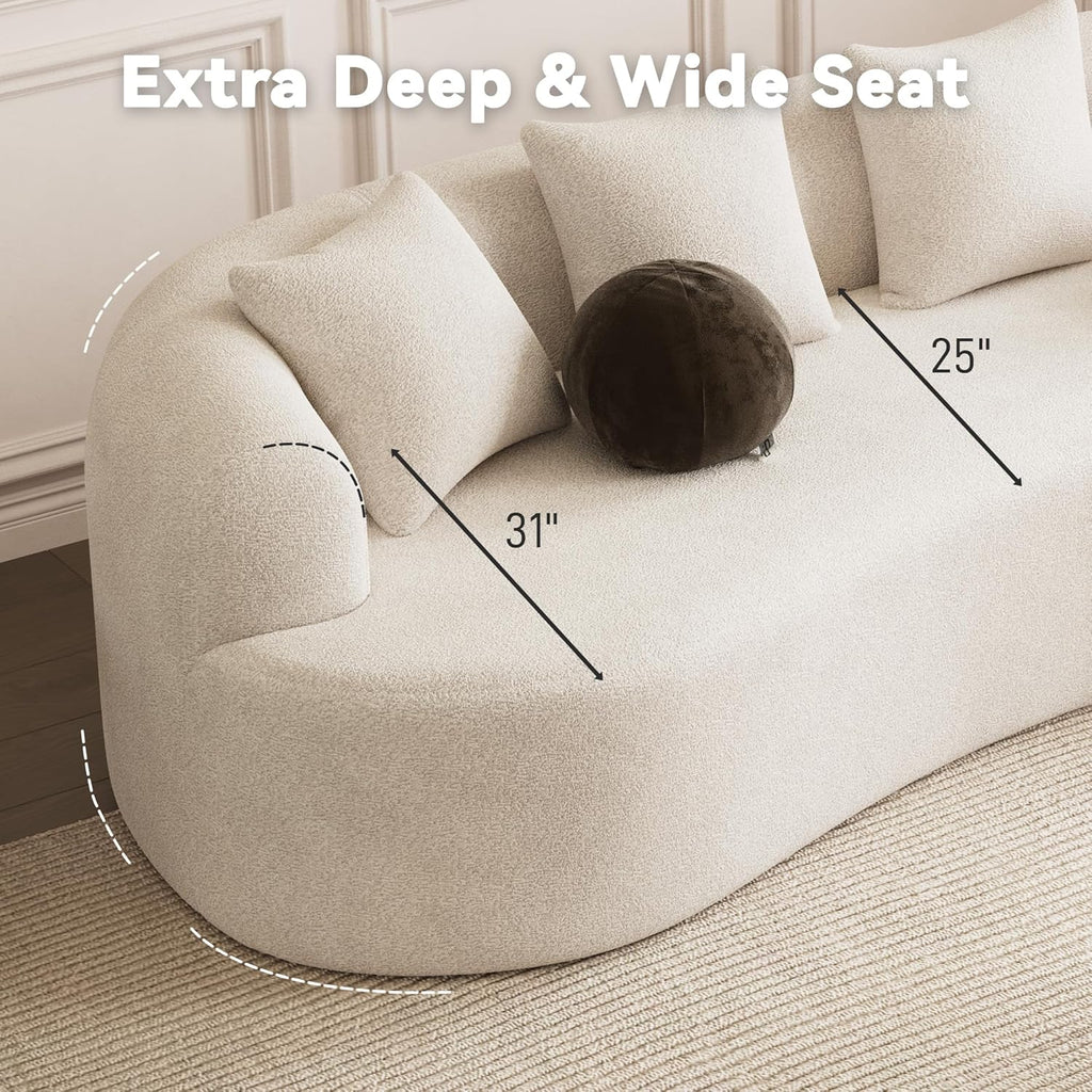 ONEMMLION 107" Modern Curved Sofas for Living Room, Cream White | Chenille Oversized Plush 4-Seater Boucle Cloud Couch with Extra-Deep Seating for Small Spaces, Apartment