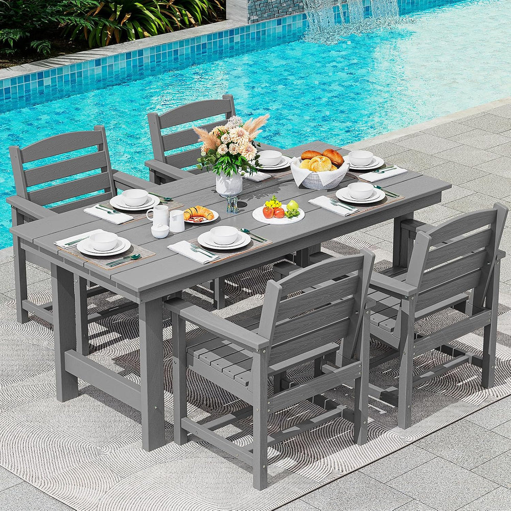 SERWALL 5 Pcs HDPE Patio Dining Set, Outdoor Dining Set for 4, Gray