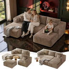 MoonSpeak 108" Boneless Sectional Cloud U Shaped Couch, Khaki | deep seat, 2 movable ottomans, soft corduroy fabric, no assembly, compressed delivery for living rooms
