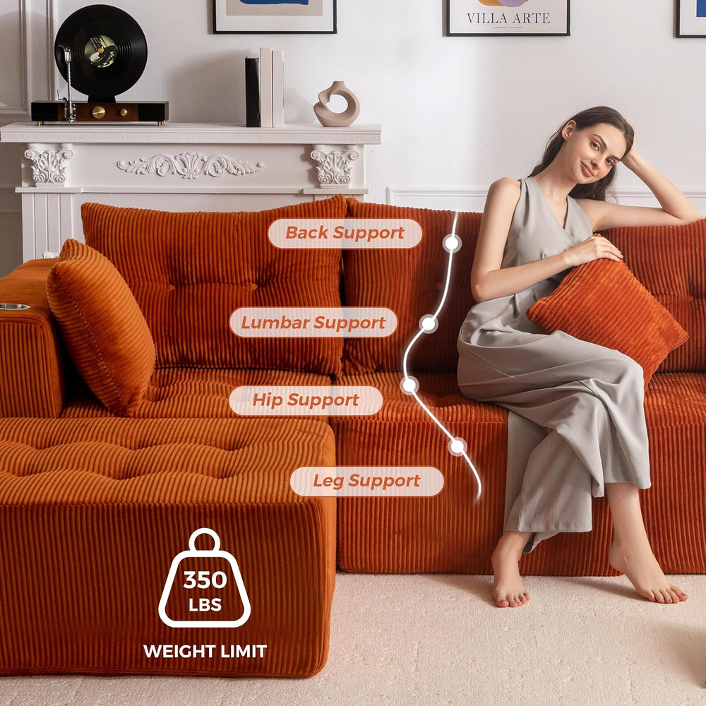 MAXYOYO Couch, L-Shaped Modular Cloud Couch, 4-Seat Sofa, Ottoman | Orange Tu...