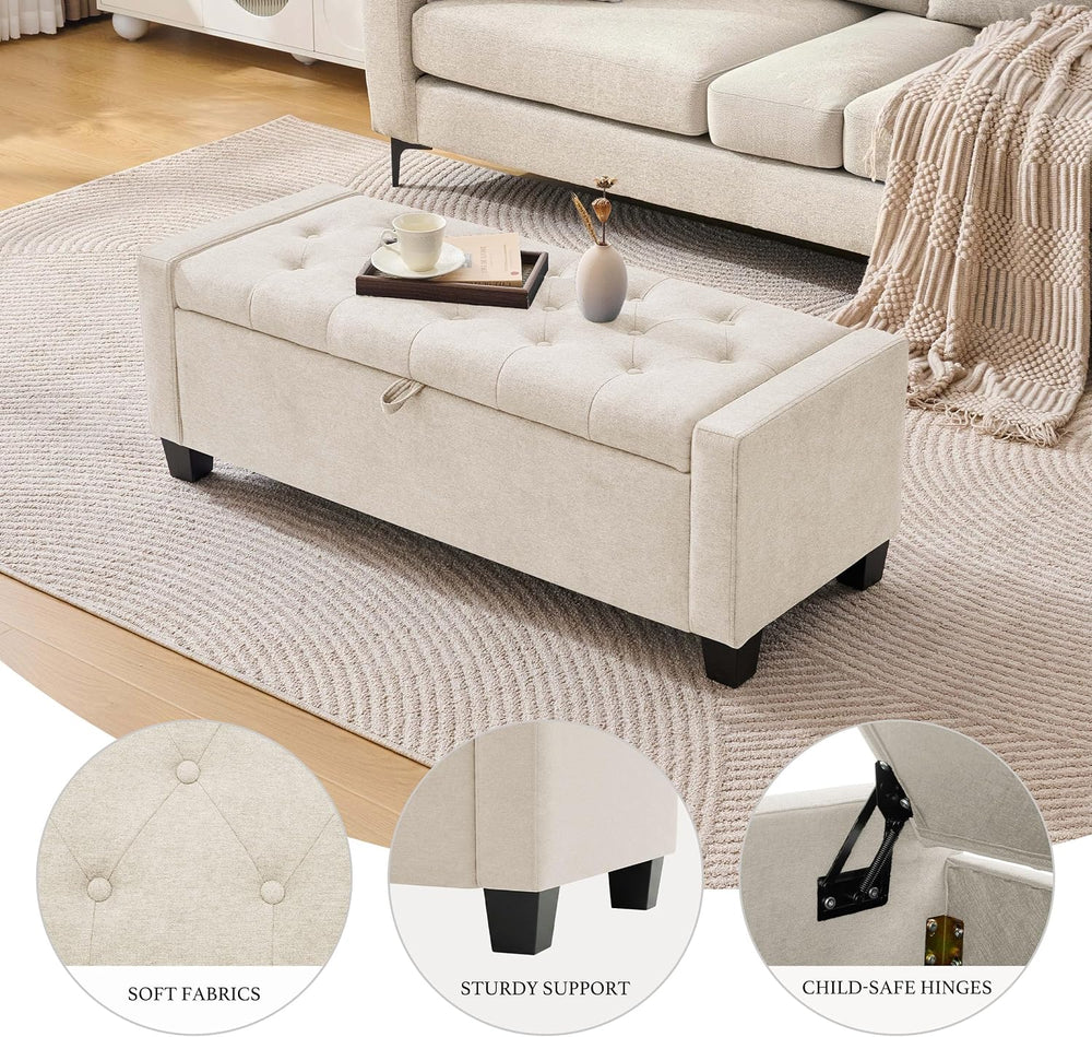 Huatean Home 43" Ottoman with Storage, Beige Storage Ottoman Bench | Uph...