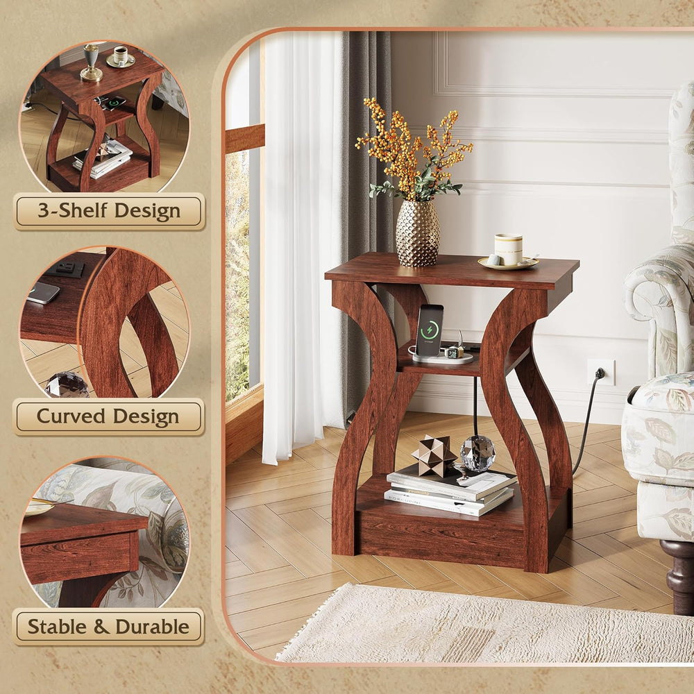 WLIVE End Tables Living Room Set of 2, Cherry Side Tables with Charging Stati...