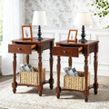 Narrow End Side Table with Drawer and Storage Shelf Set of 2, Sofa Beside Table,No-Tools Assembly Antique Wood Nightstand for Living Room,Small Space, 27.6”H x 19.7”L x 15.7”W Cherry Walnut GBJ1533WD