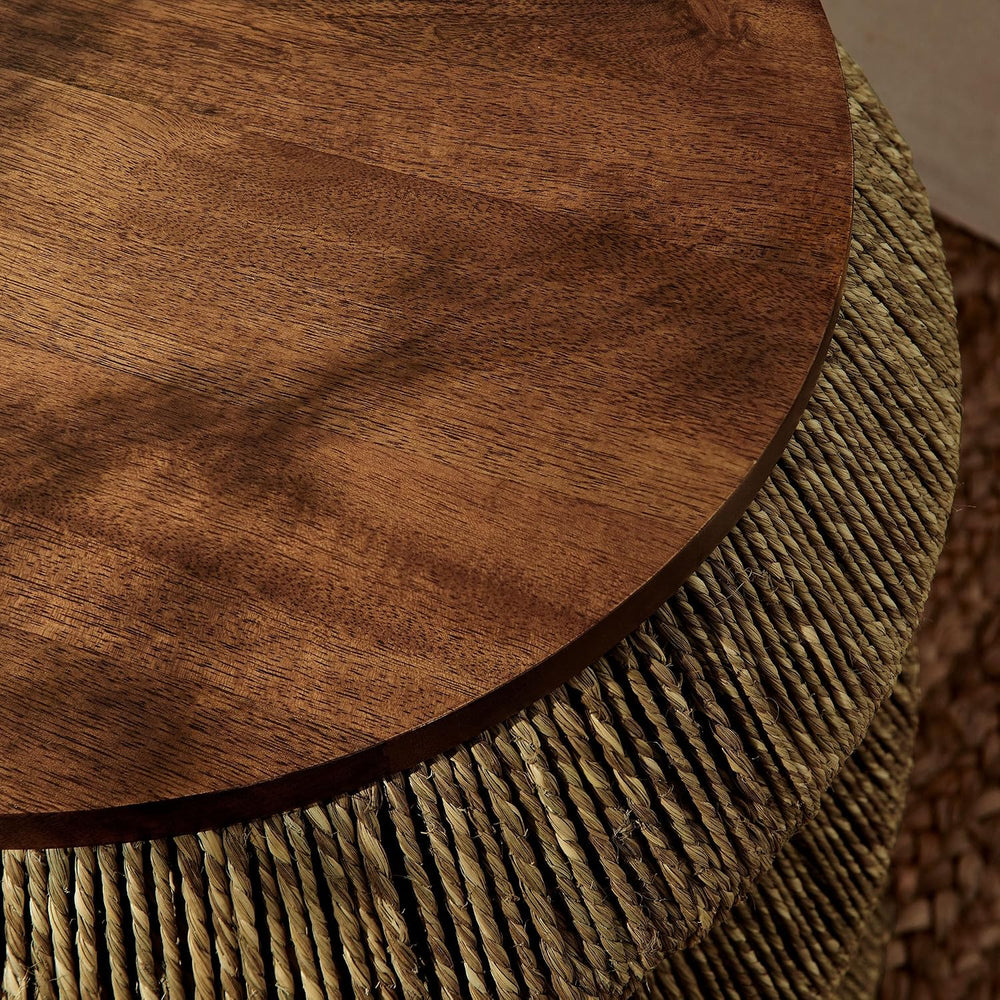 Modway Maris Hand-Woven Seagrass and Wood Round Side Table – 18 Inch Drum End...