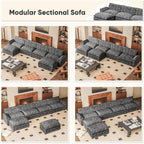 Furniwell 159" Modern Couches Sectional Sofa with Movable Ottoman, U Shaped Sofa Couch with Comfy Chenille and Deep Seat, 4-Seat Cloud Couch for Living Room, Bedroom and Apartment