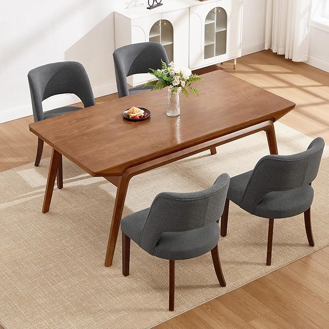 Dining Chairs Set of 4,Modern Dining Room Chairs with Thick Cushions,Upholstered Linen Fabric Kitchen Chairs for Kitchen Dining Room Darkgrey
