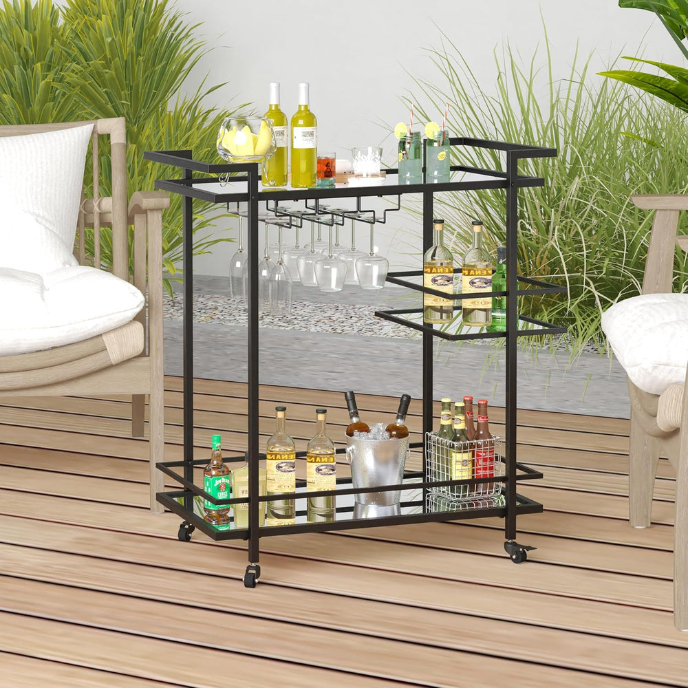 RiteSune Black Bar Carts for The Home, Wine Cart with Wheels | 3 Tier Home Se...