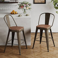 Andeworld Metal Bar Stools Set of 2, 26 inch Counter Height Barstools with Backs Farmhouse Modern High Back Bar Stools with Larger Seat Kitchen Dining Bar Chairs,Rusty