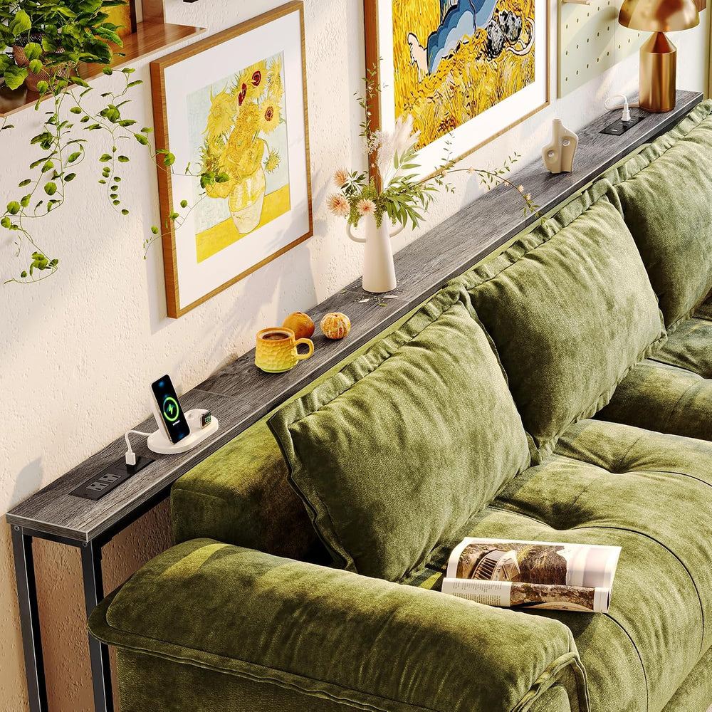 Huuger 110.2 Inch Behind Couch Table with 2 Power Outlets and USB-C Ports, Ex...
