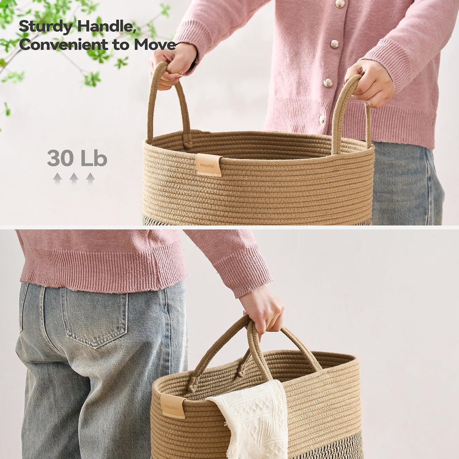 Laundry Hamper 75L,Large Laundry Basket for Clothes,Decorative Storage Basket for Blankets,Cotton Rope Woven basket for bedroom,Dark Brown
