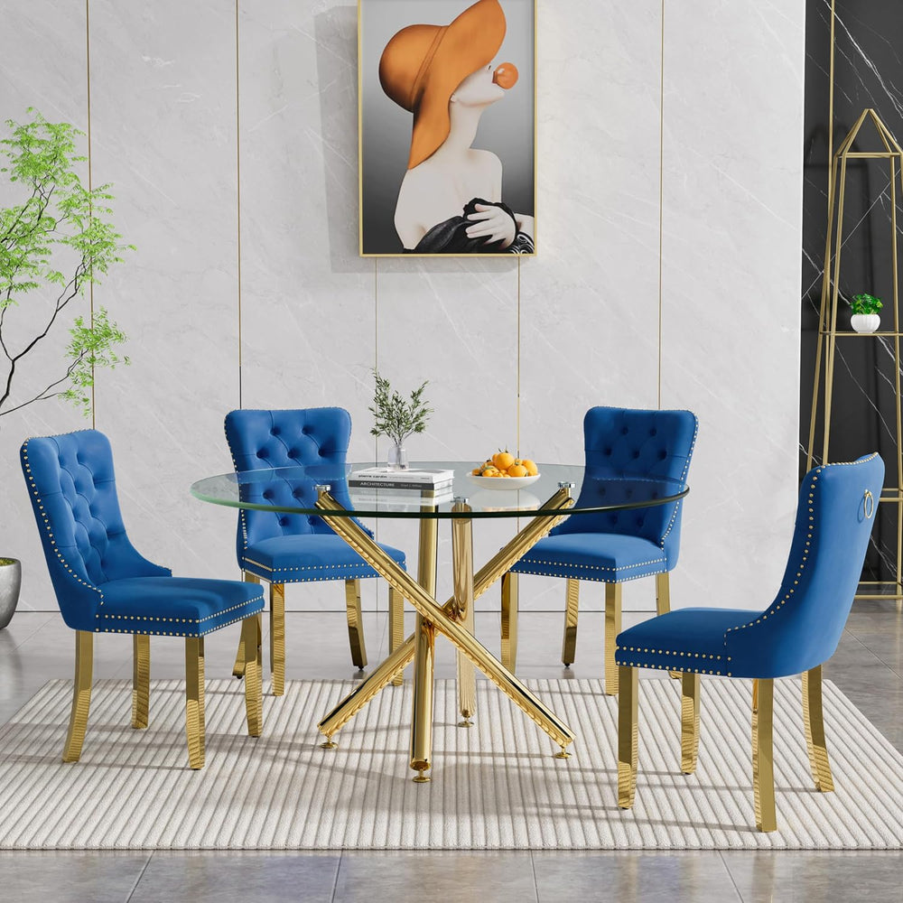 Round Glass Dining Table Set for 4, Small Kitchen Table Set for 4, 47" C...