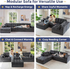MAXYOYO 132" L Shaped Modular Sectional Sofa with Ottoman, Cloud Boneless Couch with Layered Cushion, Upholstered Sofa in a Box, Flexible Module Combination for Living Room, No Assembly, Dark Grey