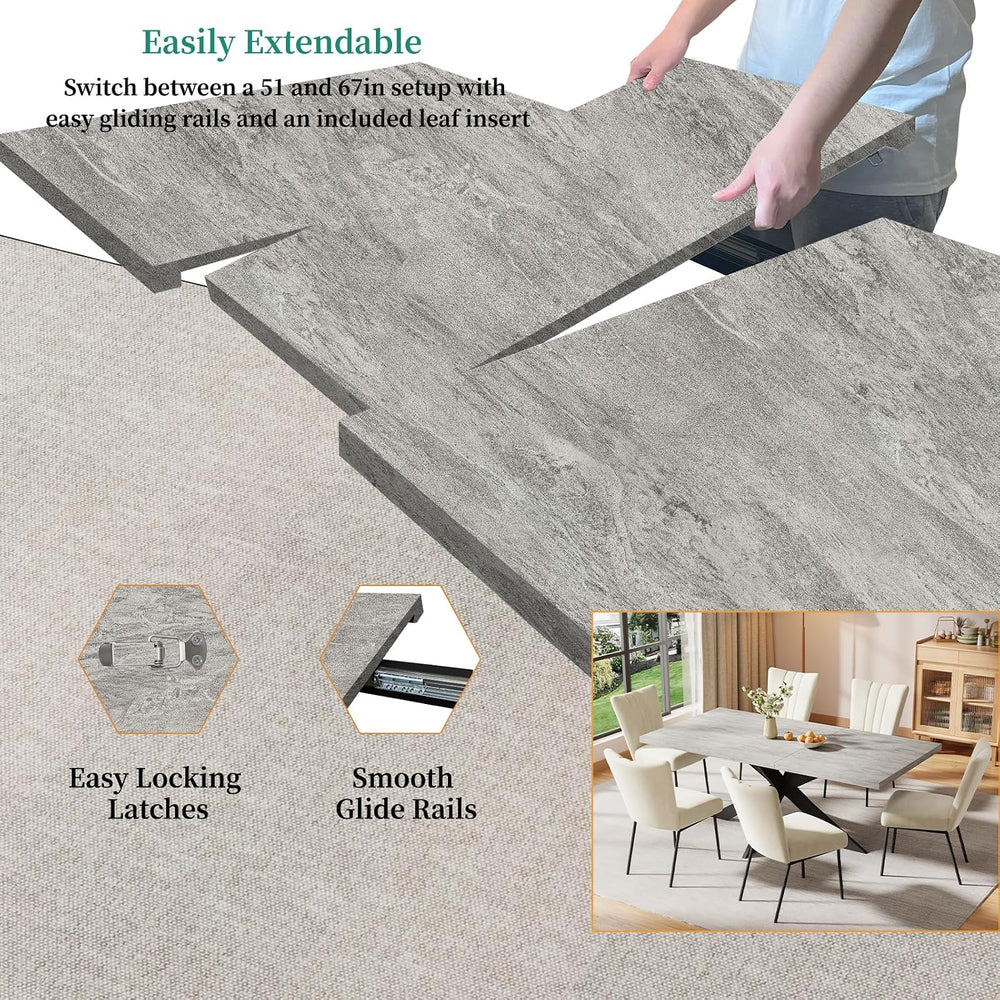 ZckyCine 51"-67" Extendable Dining Table Set with 6 Dining Chairs, ...