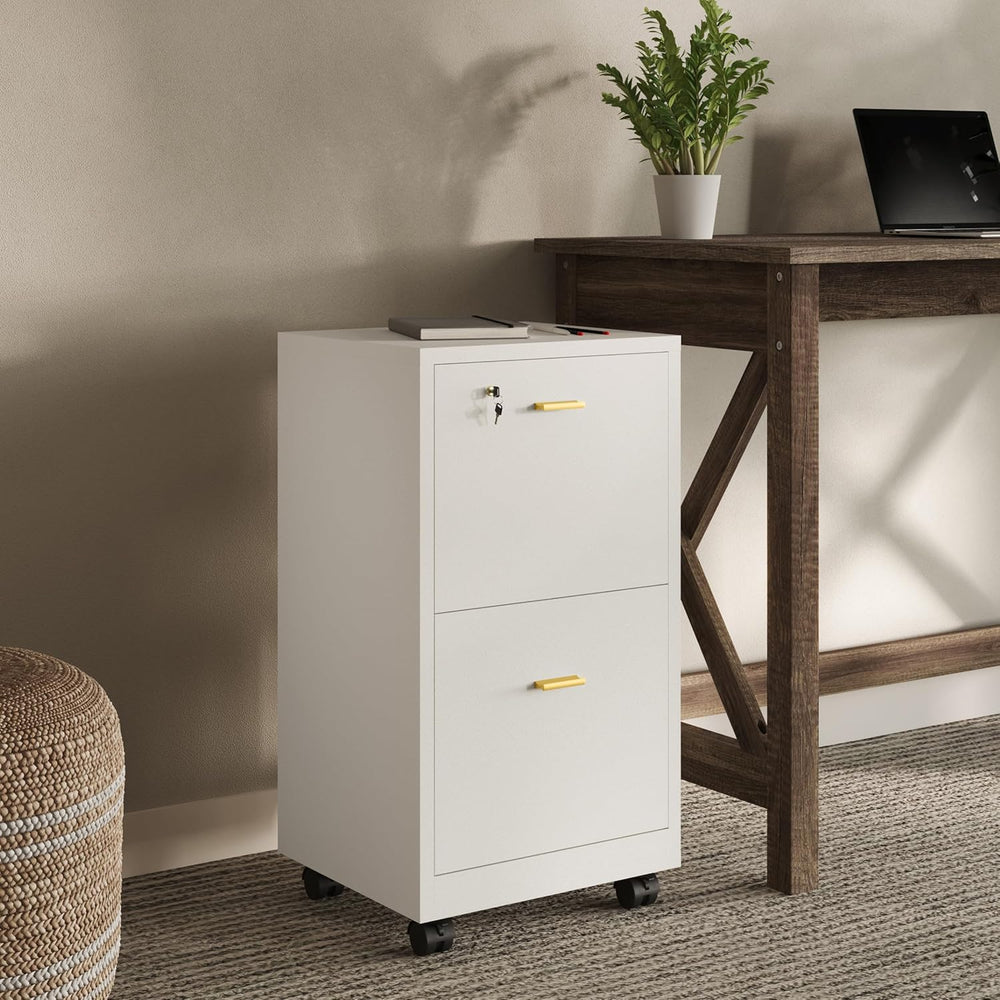 Lavish Home 2 Drawer File Cabinet - Filing Cabinet with Lock - Rolling File C...