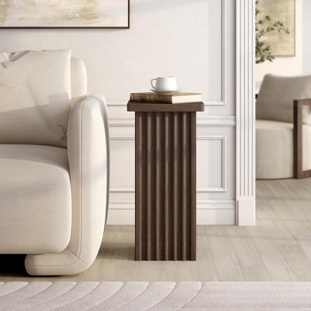 Henn&Hart 11" Fluted Modern Square End Table, Ribbed Side Table, Nig...