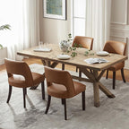 VKNOW Modern Dining Chairs Set of 2, Faux Leather Upholstered Dining Room Chair Kitchen Chairs, Farmhouse Dinner Chair for Kitchen Dining Room, Brown