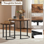 Yaheetech Small Round Nesting Coffee & Side Table Set of 2, Rustic Brown | Space-Saving Nesting Design, Engineered Wood Tops on Black Metal Frames, Use Apart as End Tables, Easy Assembly, 99 lb Max