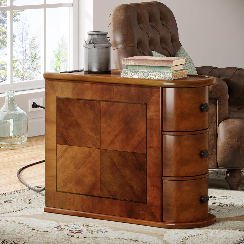 Solid Wood End Table with Charging Station, No Assembly Required Narrow Sofa ...