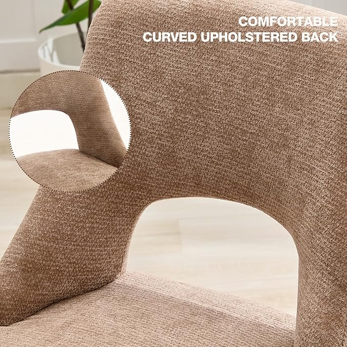 UVV Wooden Dining Chairs Set of 6, Mid Century Modern Upholstered Dining Room Chair Kitchen Chairs, Chenille Dinner Chair with Solid Wood Legs for Kitchen Dining Room, Khaki