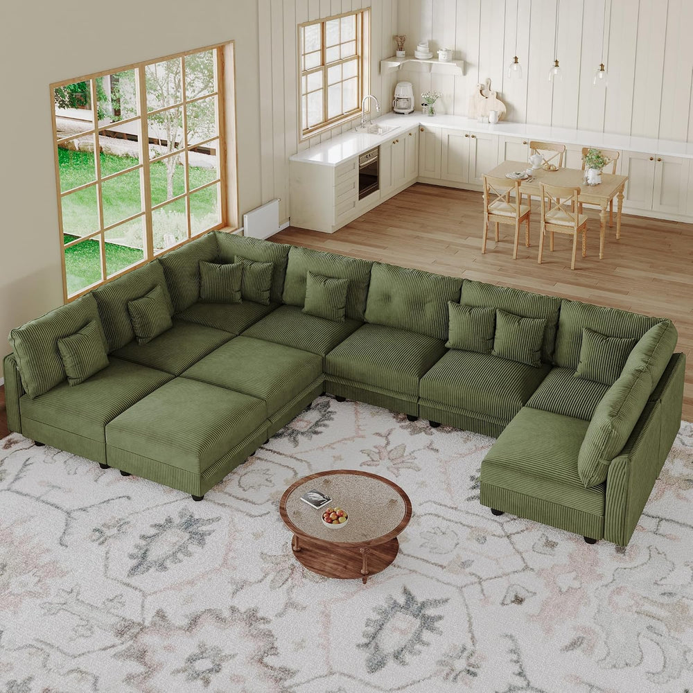 LLappuil 10 Seater Sectional Sofa with Storage, Corduroy Modular U Shaped Cou...