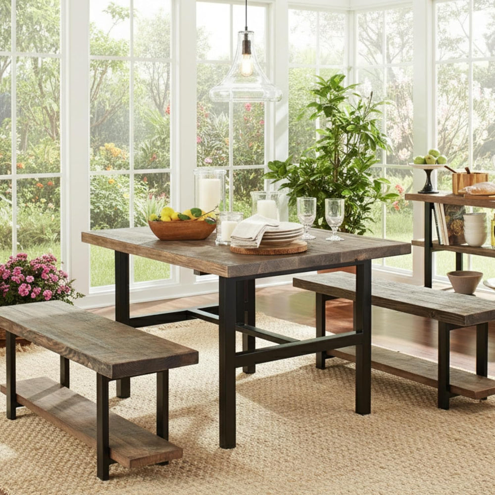 Alaterre Furniture Pomona Dining Bench Set of 2-48-Inch Modern Industrial Sol...
