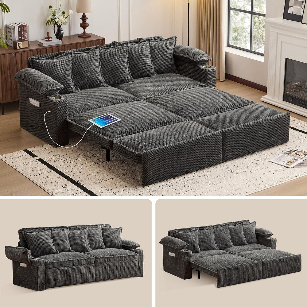 SUNWAVE 83" Sleeper Sofa, 3-in-1 Pull Out Sofa Bed Corduroy Couch Bed | ...