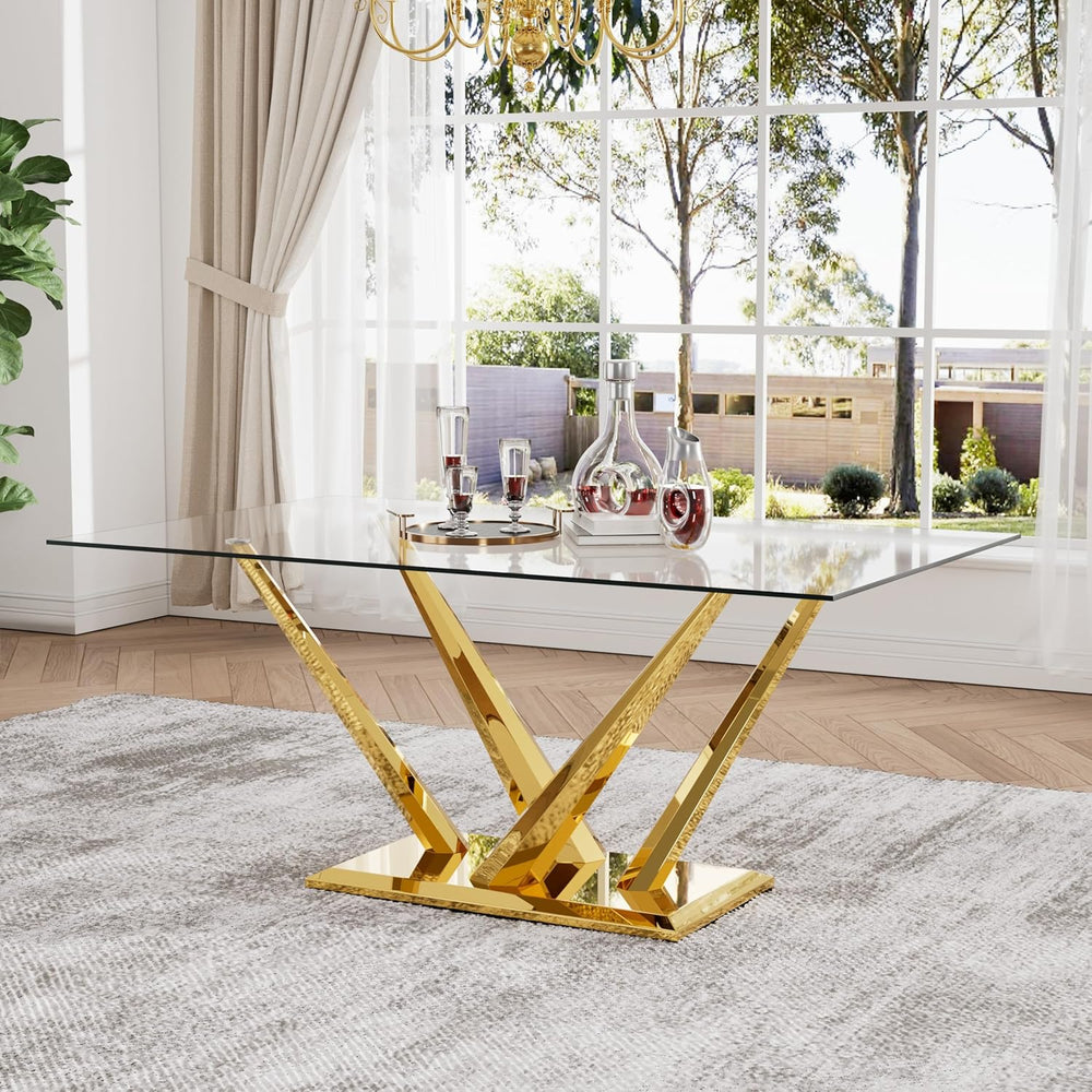 63'' Rectangular Glass Dining Table for 4-6, Luxury Kitchen Table wit...