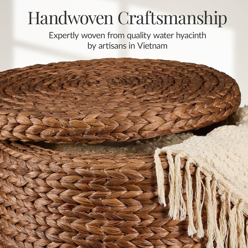 Best Choice Products 17" Round Storage Ottoman W/Lid, Handwoven Water Hy...