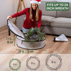 VENO 4 Pack Christmas Wreath Storage Container - 24 Inch Clear Wreath Bag, Christmas Garland and Holiday Decoration Organizers with Zipper and Durable Handles (Clear, 24"-4 Pack)