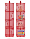 Libeder Stuffed Animal Storage Mesh Hanging Storage Space Saver Bags Organizer,Foldable Storage Organizer 4 Compartments Toy Net Storage Basket for Kids Room Bathroom 2 Sets Red