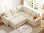85 Inch Modular Sectional Sofa with Pull Out Bed, L Shaped 5 Seat Sectional Sleeper Sofa with Storage, Sectional Couches for Living Room, Cloud Modular Couch, Removable Sofa Cover, Beige