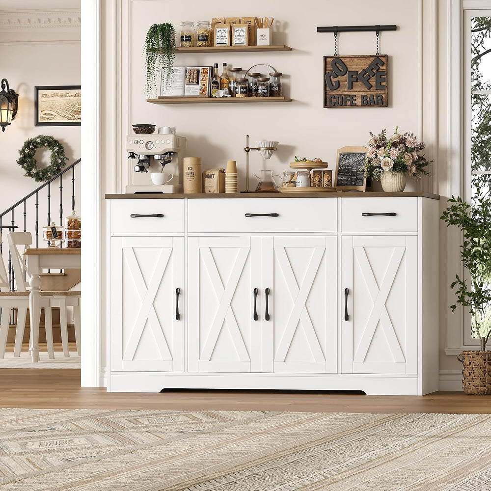HOSTACK Kitchen Buffet Sideboard Storage Cabinet, Coffee Bar Cabinet, White