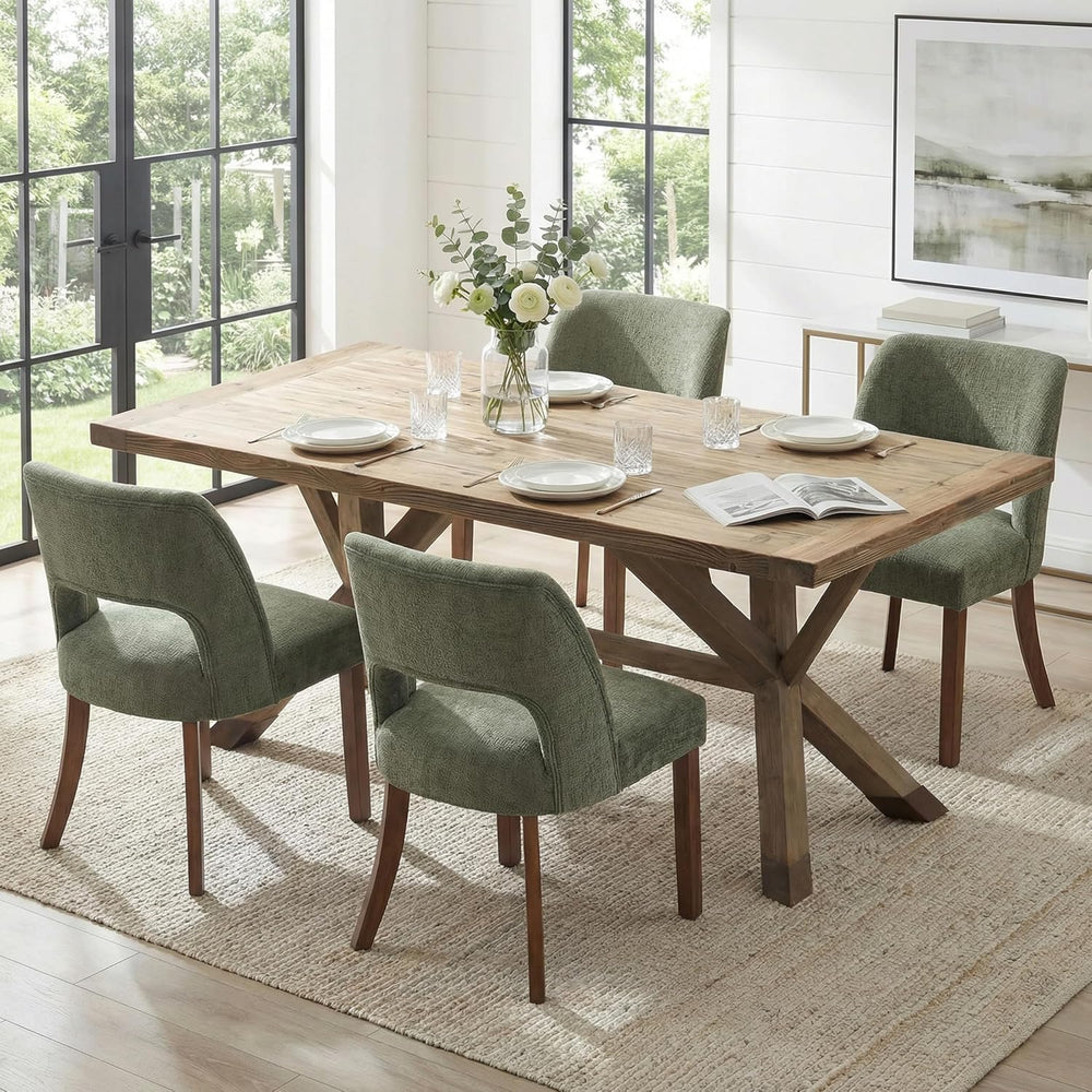 keoni Wooden Dining Chairs Set of 6 with Rubberwood Legs and Open Back