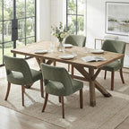 keoni Wooden Dining Chairs Set of 2, Mid Century Modern Upholstered Dining Room Chairs with Rubberwood Legs, Fabric Farmhouse Kitchen Chairs with Foot Pegs for Dining Room, Green