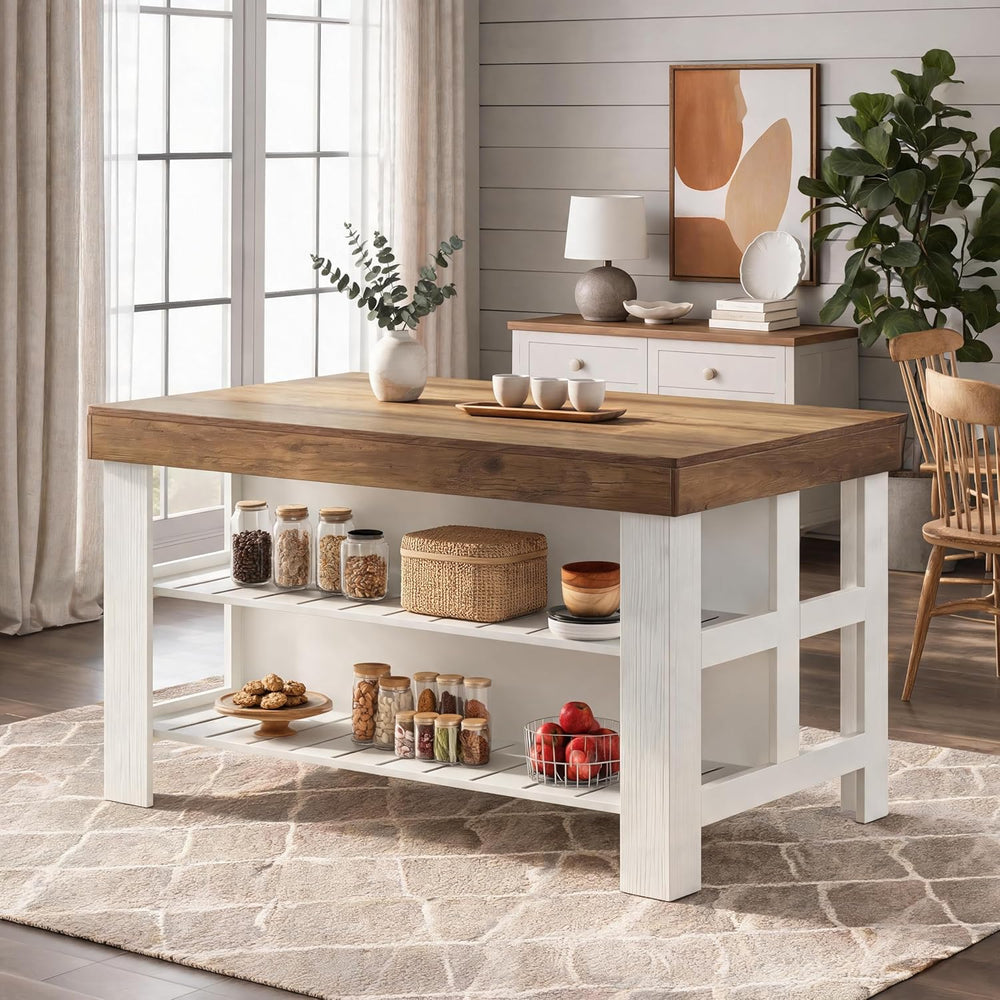 Tribesigns 55.1-Inch Kitchen Island with Seating and Storage, 3-Tier Large Fa...