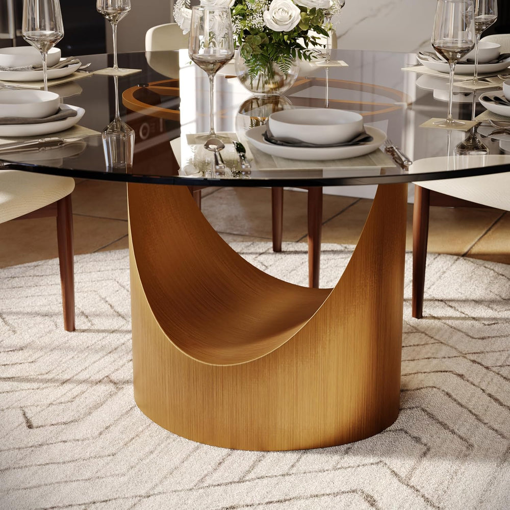 POVISON Round Dining Table for 4, 51" Glass Tabletop Dining Table with B...