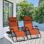 Giantex 2 PCS Zero Gravity Chair, Outdoor Chaise Lounge with Cup Holder, Patio Folding Chairs Recliner for Yard Pool Lawn Balcony, Orange