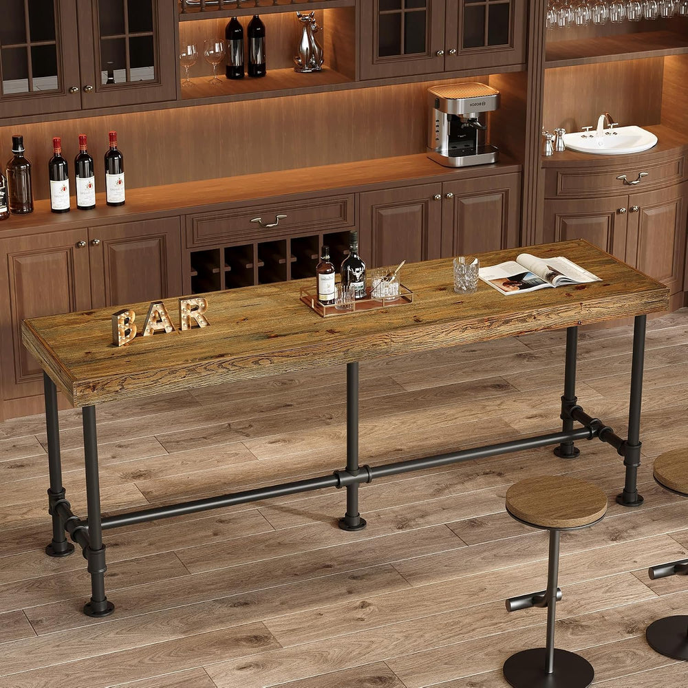 70.9-Inch Long Solid Wood Bar Table for 6-8 People, Industrial Narrow Counter...