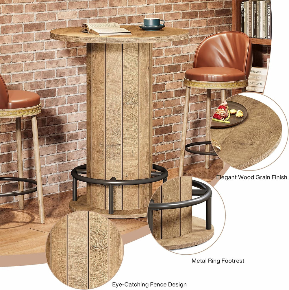 Tribesigns Small Round Dining Table, Bar Height Circle Kitchen Table with Foo...