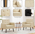 Yaheetech Mid-Century Accent Chairs, PU Leather Modern Upholstered Living Room Chair, Cozy Armchair Button Tufted Back and Wood Legs for Bedroom/Office/Cafe Beige