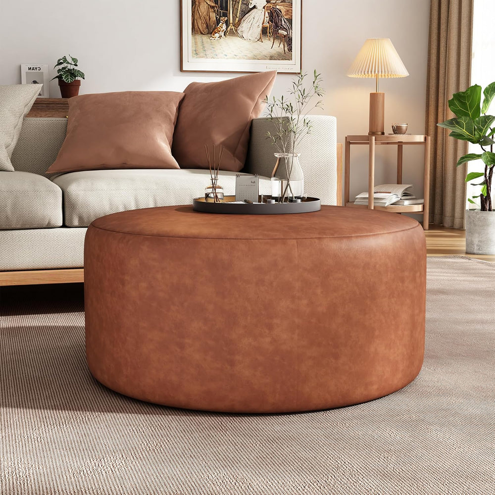 Merax 30.25" Modern Upholstered Round PU Leather Ottoman, Multifunctiona...