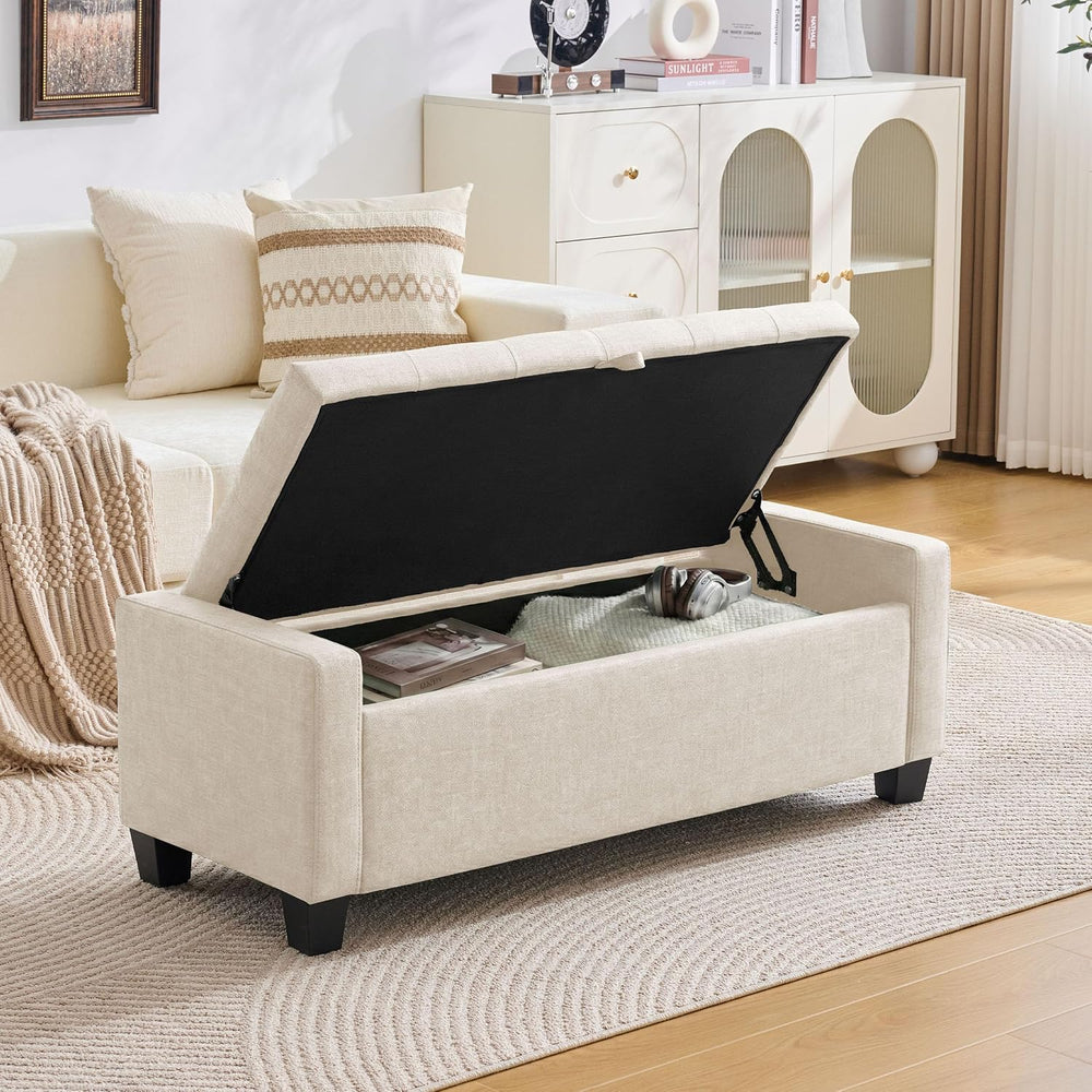 Huatean Home 43" Ottoman with Storage, Beige Storage Ottoman Bench | Uph...