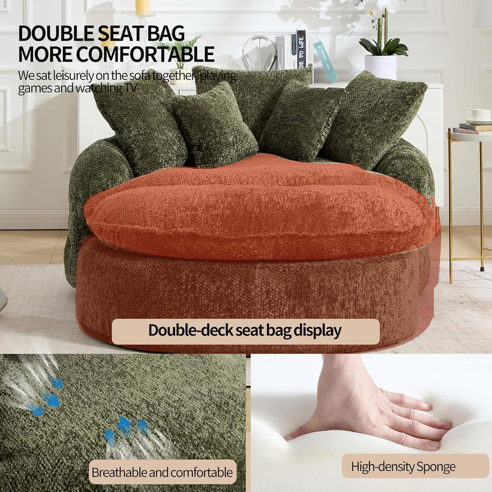 Oversized Round Lounge Chair with Ottoman Cloud Comfy | Breathable soft fabri...