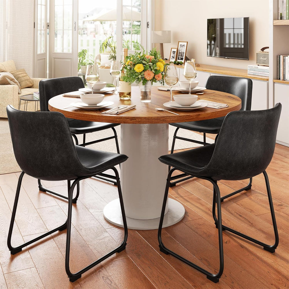 REONEY Dining Chairs Set of 6, 18" PU Leather Dinner Chairs, Black