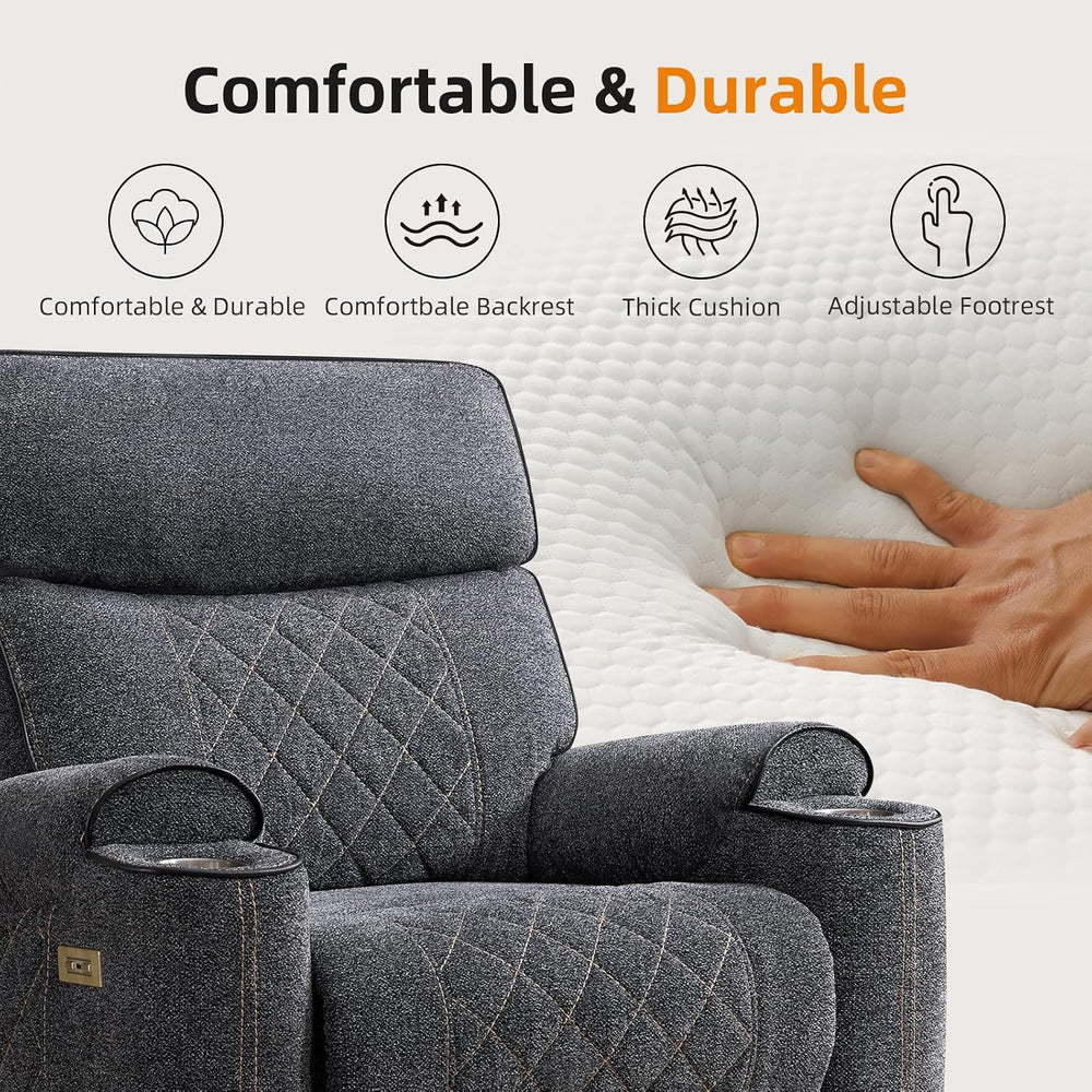 EBELLO Power Recliner Chair, Electric Fabric Reclining Sofa with Cup Holders,...