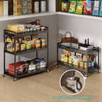 3 Tier Expandable Rolling Cart with wheels, pantry organizers and storage | kitchen Storage Cart for cans,food,snack and appliances，Adjustable shelf board height，Black,12.59"D×19.29-30.9"W×29.05"H